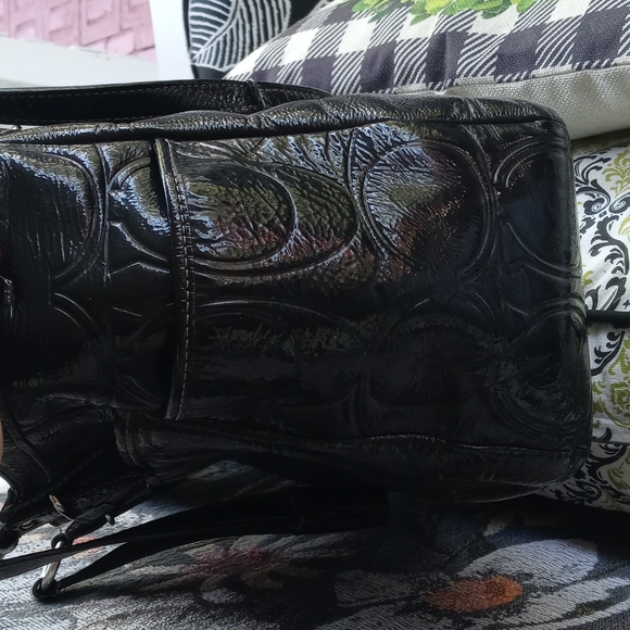 COACH BLACK LEATHER BAG/TOTE WITH WRISTLET - Picture 5 of 16